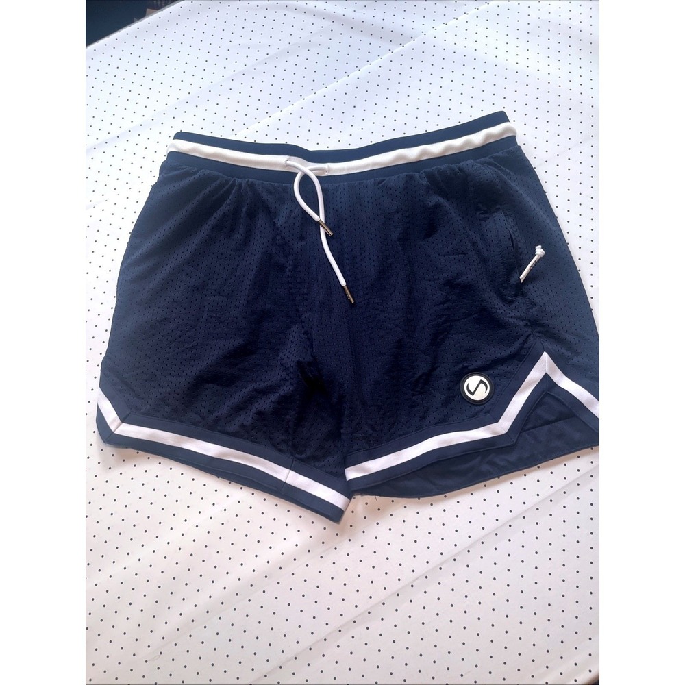TLF Apparel Navy Contrast Trim Mesh Performance Training Shorts Large Athletic